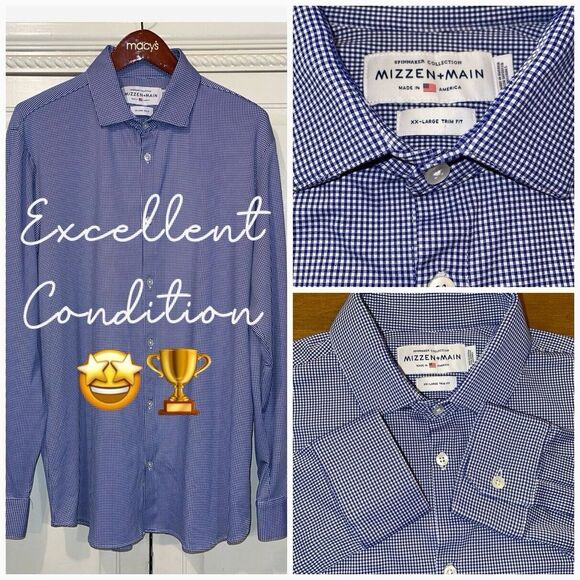 Mizzen Main Shirt Men XXL Gingham Check Long‎ Sleeve Spread Collar Spinnaker - Picture 1 of 8